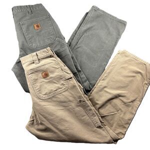 Carhartt Men LOT Pants Canvas Carpenter Utility B11 B151 Moss Tan 32x32 H263